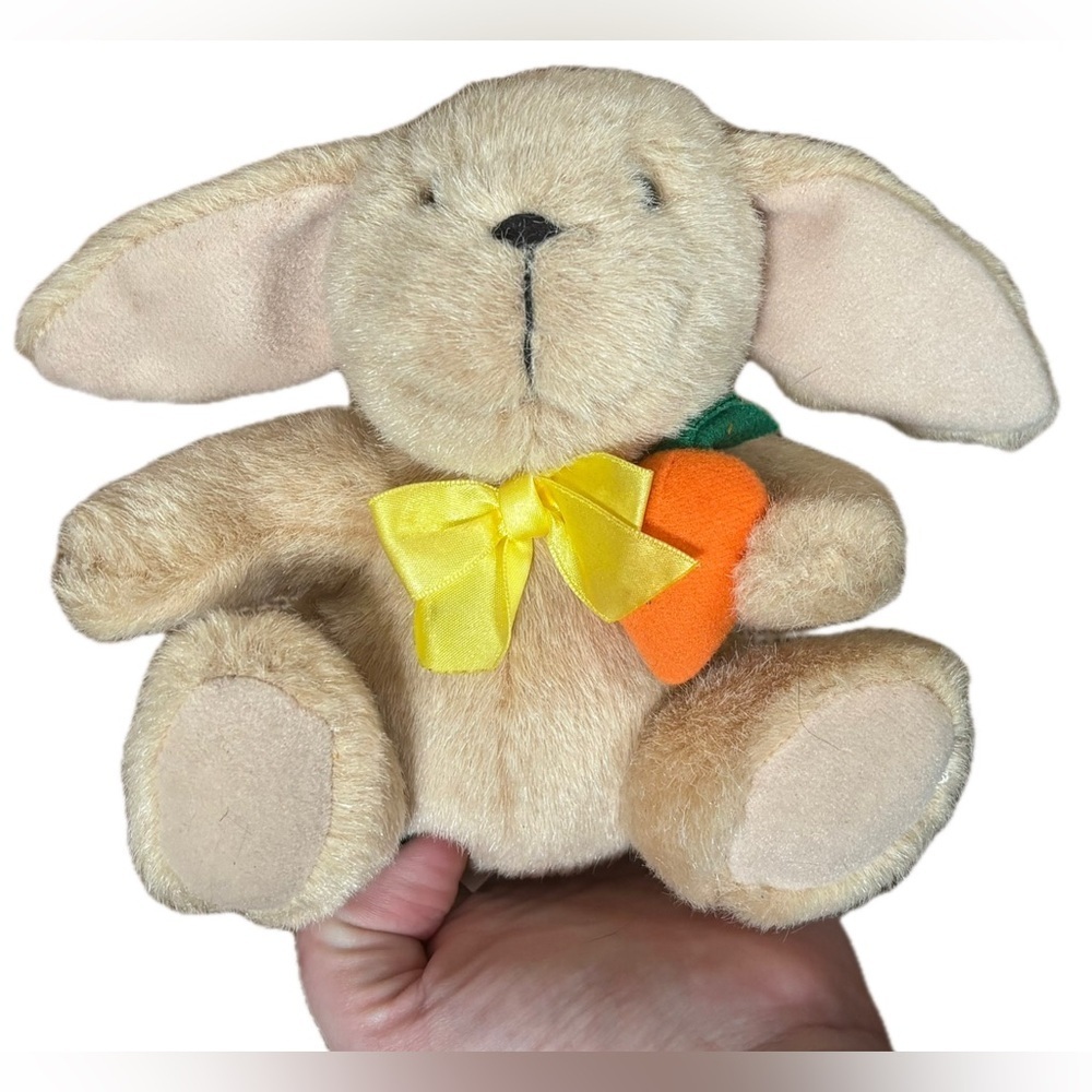 Vintage Mini Plush Bunny Rabbit With Carrot Stuffed Animal Easter Spring Cottage